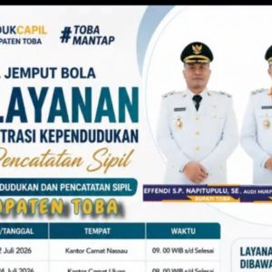 📢 CATAT JADWALNYA!Disdukcapil Kabupaten Toba kembali hadir melalui Pelayanan Jemput Bola di desa dan kecamatan.